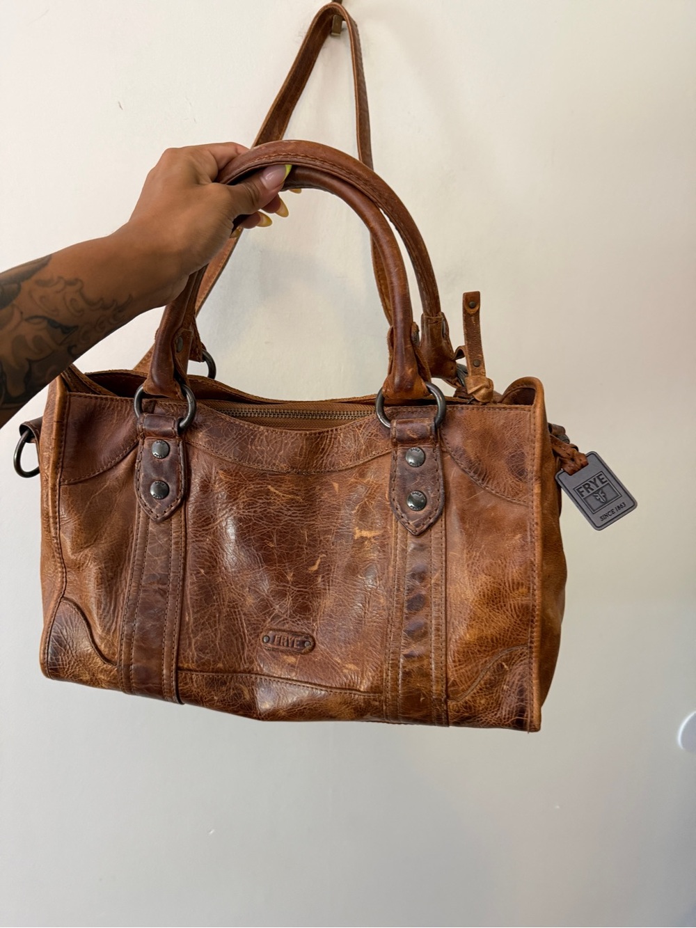 FRYE MELISSA SATCHEL BROWN LEATHER SHOULDER TOTE CROSSBODY - Picture 9 of 13